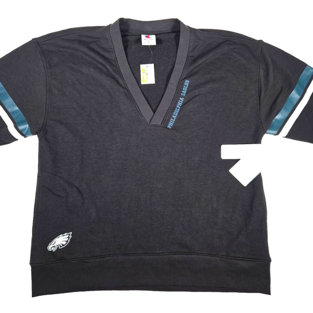 PHILADELPHIA EAGLES Champion Black V-Neck Sweatshirt Women's Large NWT